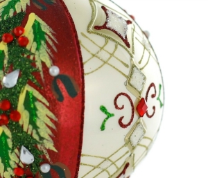 Weihnachtskugel 10 cm Mit Stechpalmenmotiv 1, handgemachte Weihnachtskugeln